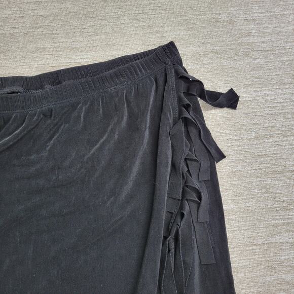 Chicos Travelers Fringe Skirt Womens XL Black Ribbed Faux Wrap Slinky Rodeo - Picture 9 of 10